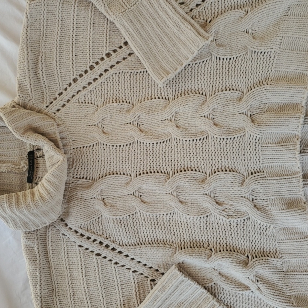 Women's Fassimo Eutti Cozy Oversized Cream Cable Knit Sweater Size Medium